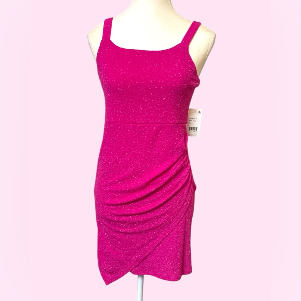 Poppies and Roses Hot Pink Glitter Mini Dress Big girl Size XL (16 ) (NWT)